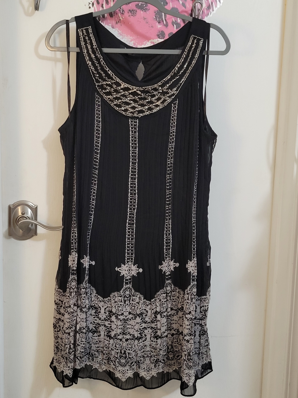 Alfani Black Midi Dress with Cream Embroidery